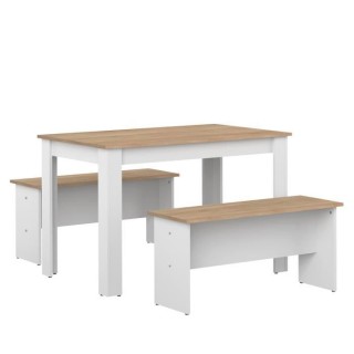 Table a manger + 2 bancs NICE - Blanc et Chene naturel - Style contemp