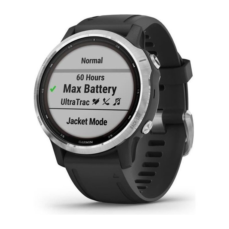 GARMIN fenix 6S Solar Montre connectée, Silver avec bracelet noir