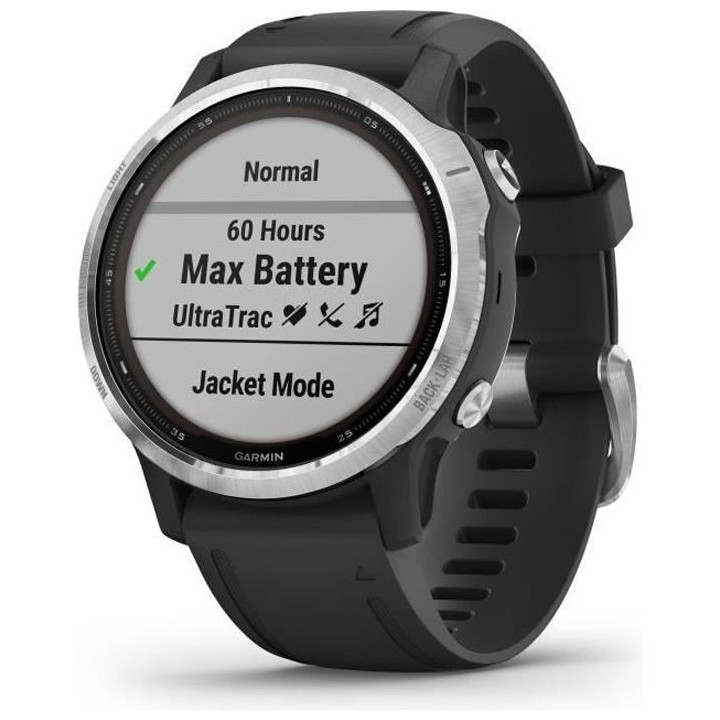 GARMIN fenix 6S Solar Montre connectée, Silver avec bracelet noir