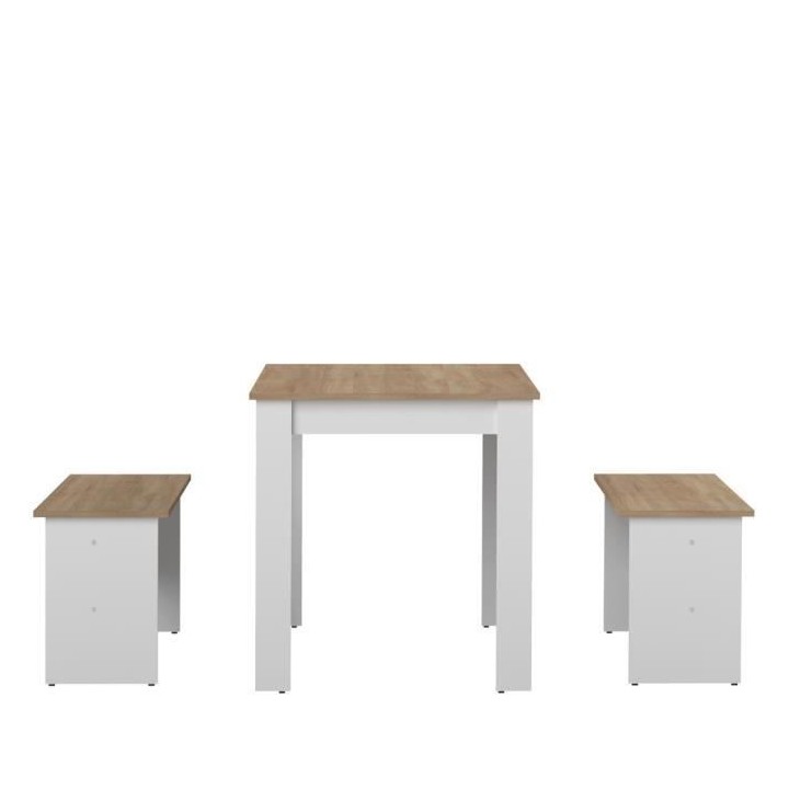 Table a manger + 2 bancs NICE - Blanc et Chene naturel - Style contemp