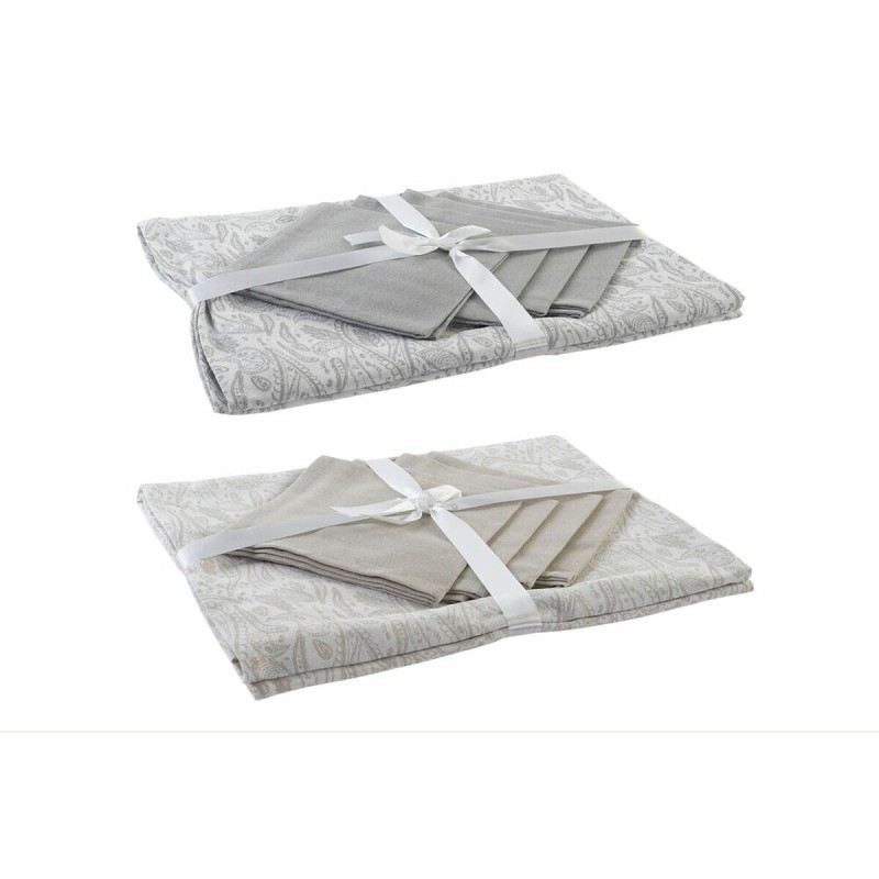 Nappe et serviettes de table DKD Home Decor Blanc Beige 150 x 150 x 0,5 cm (2 Unités)