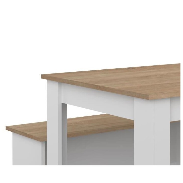 Table a manger + 2 bancs NICE - Blanc et Chene naturel - Style contemp