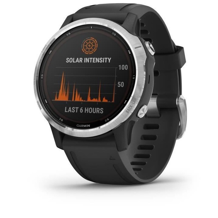 GARMIN fenix 6S Solar Montre connectée, Silver avec bracelet noir