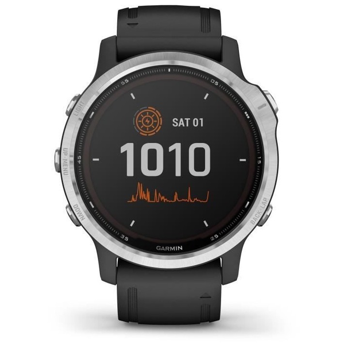GARMIN fenix 6S Solar Montre connectée, Silver avec bracelet noir