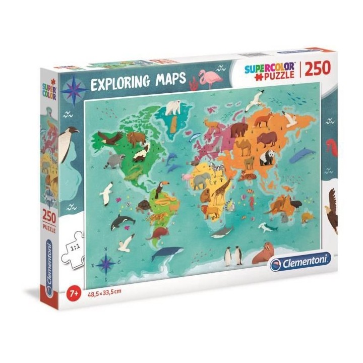Clementoni - Exploring Maps 250 pieces - Monde - Animaux