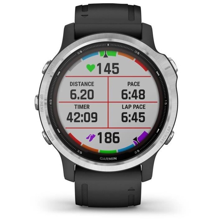 GARMIN fenix 6S Solar Montre connectée, Silver avec bracelet noir