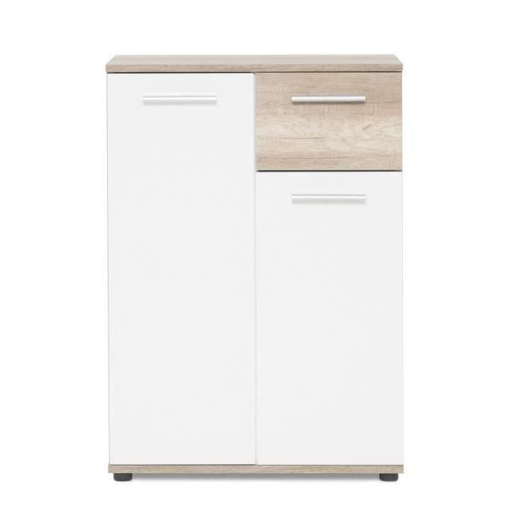 JACKY Meuble de rangement - Petit buffet - décor chene et blanc mat -