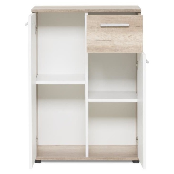 JACKY Meuble de rangement - Petit buffet - décor chene et blanc mat -