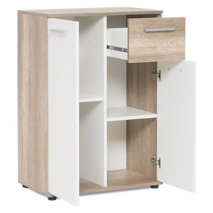 JACKY Meuble de rangement - Petit buffet - décor chene et blanc mat -