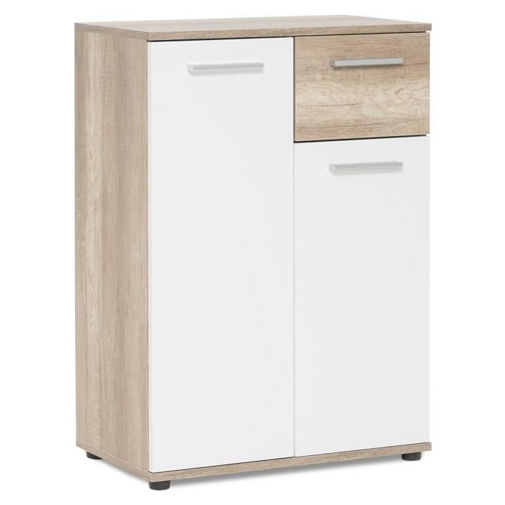 JACKY Meuble de rangement - Petit buffet - décor chene et blanc mat -