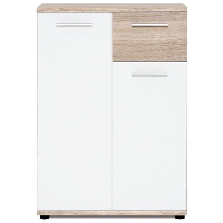 JACKY Meuble de rangement Petit Buffet - Blanc mat et décor chene Son