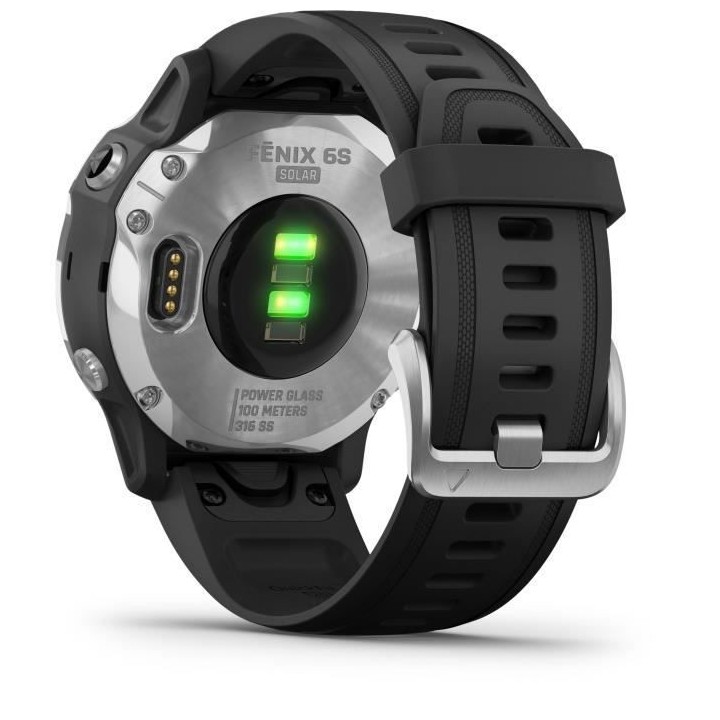 GARMIN fenix 6S Solar Montre connectée, Silver avec bracelet noir