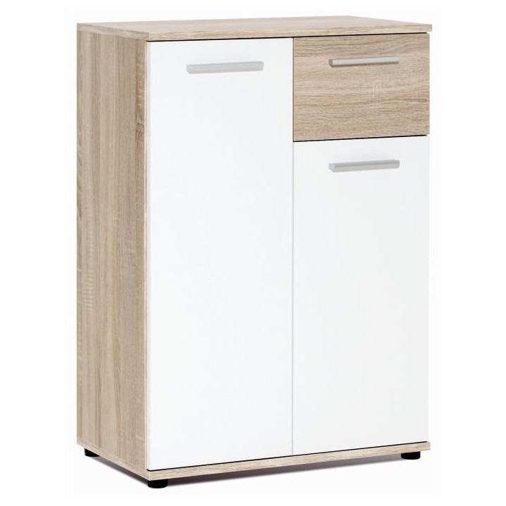 JACKY Meuble de rangement Petit Buffet - Blanc mat et décor chene Son