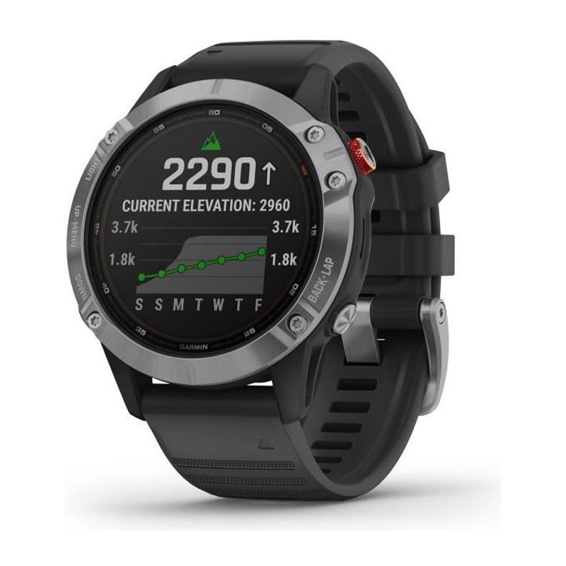 GARMIN Fenix 6 Solar - Montre connectée - Silver avec bracelet noir