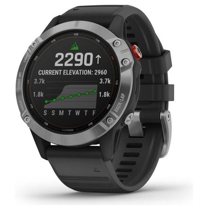 GARMIN Fenix 6 Solar - Montre connectée - Silver avec bracelet noir