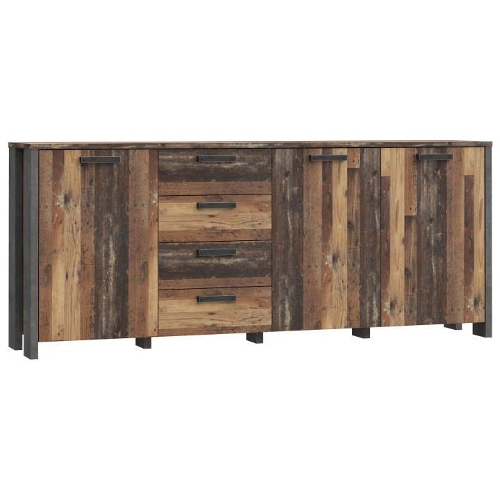 Enfilade CLIF 3 portes - 3 tablettes, 4 tiroirs - 206,1 cm - Décor vi