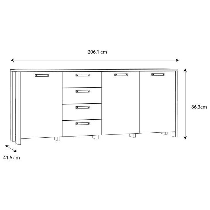 Enfilade CLIF 3 portes - 3 tablettes, 4 tiroirs - 206,1 cm - Décor vi