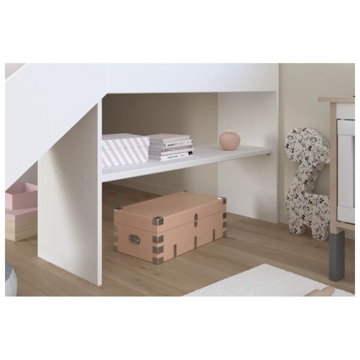 PARISOT SLIDE - Lit toboggan enfant - Décor Blanc et Chene Jackson -