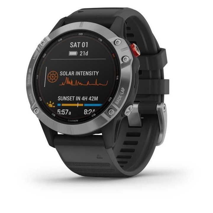 GARMIN Fenix 6 Solar - Montre connectée - Silver avec bracelet noir