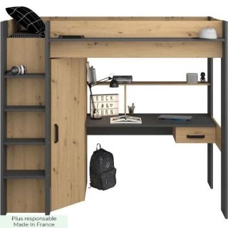 PARISOT HIGH Lit combiné mezzanine enfant - Décor chene et gris - So