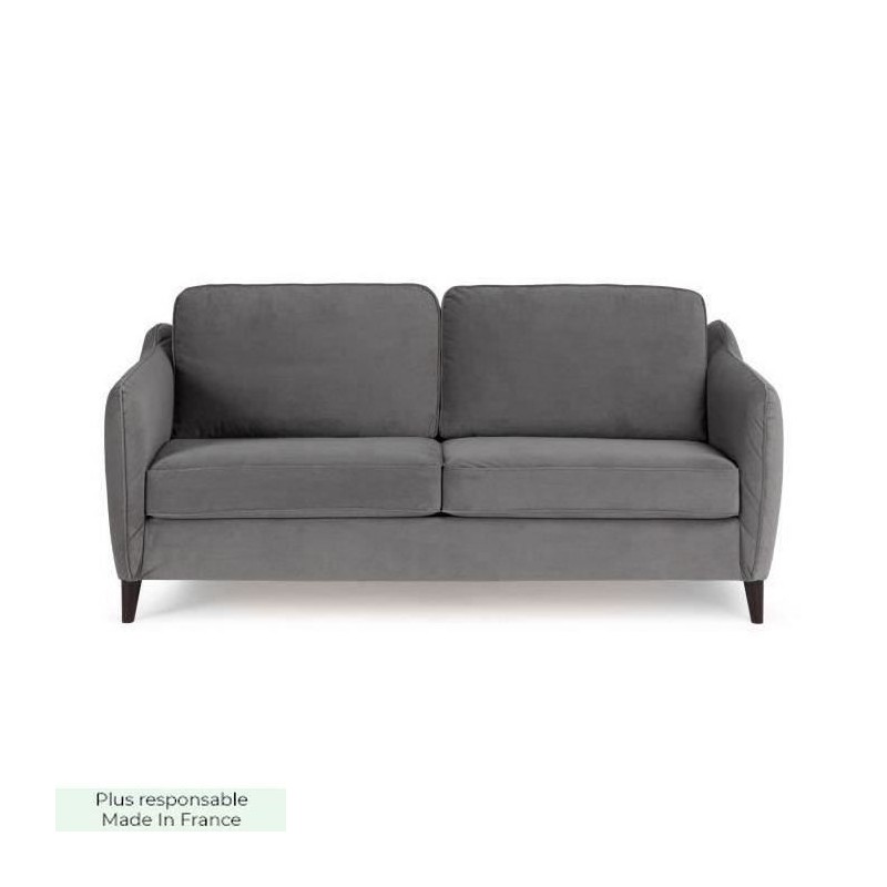 HEXAGONE Canapé convertible couchage express - 3 places - Velours gris - L 182 x P 85 x H 97 cm - CLYDE