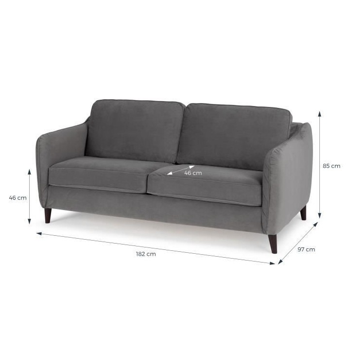HEXAGONE Canapé convertible couchage express - 3 places - Velours gri