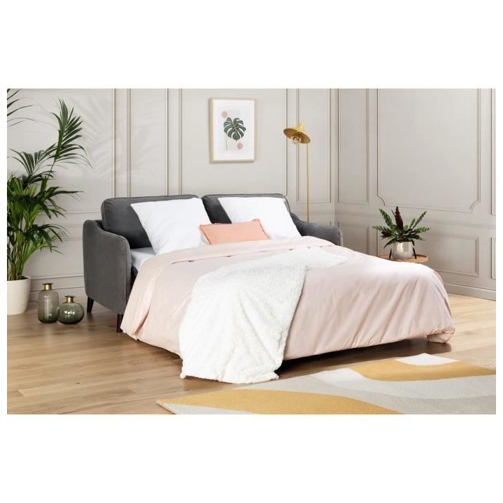 HEXAGONE Canapé convertible couchage express - 3 places - Velours gri