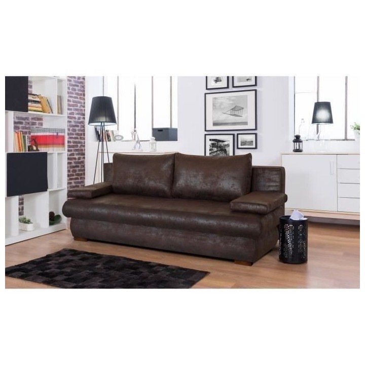 CLYDE Banquette convertible 3 places - Tissu marron vieilli - Style co