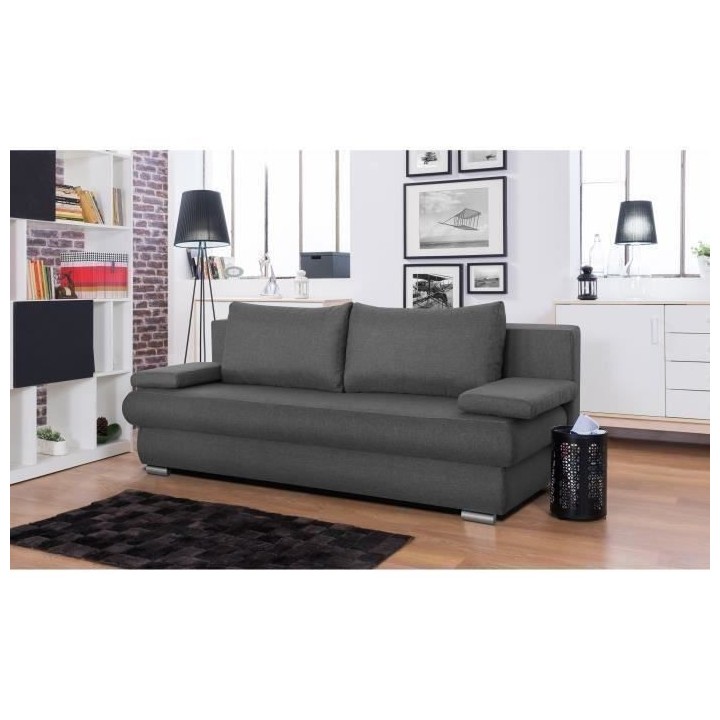 CLYDE Banquette convertible 3 places - Tissu gris - Style contemporain