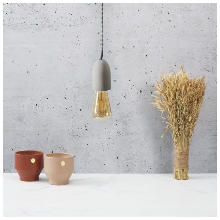 Suspension - Métal et textile - 8 x 5 x 5 cm - Gris béton - HOME DEC