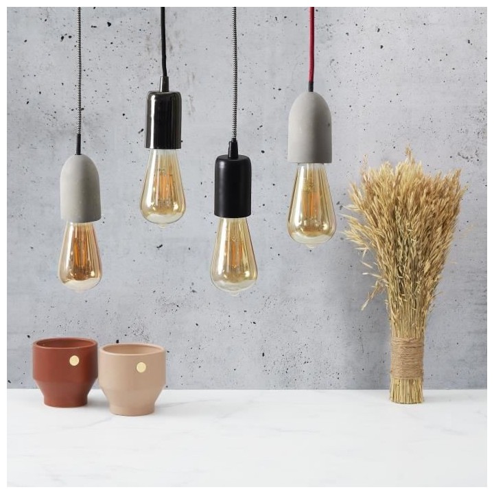 Suspension - Métal et textile - 8 x 5 x 5 cm - Gris béton - HOME DEC