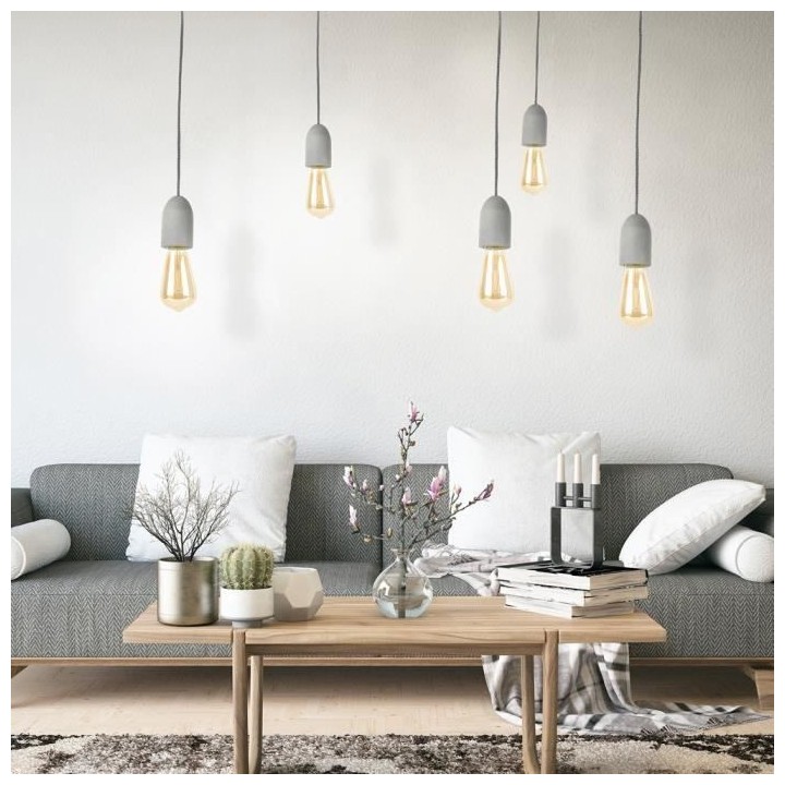 Suspension - Métal et textile - 8 x 5 x 5 cm - Gris béton - HOME DEC