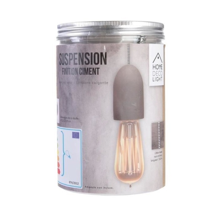 Suspension - Métal et textile - 8 x 5 x 5 cm - Gris béton - HOME DEC