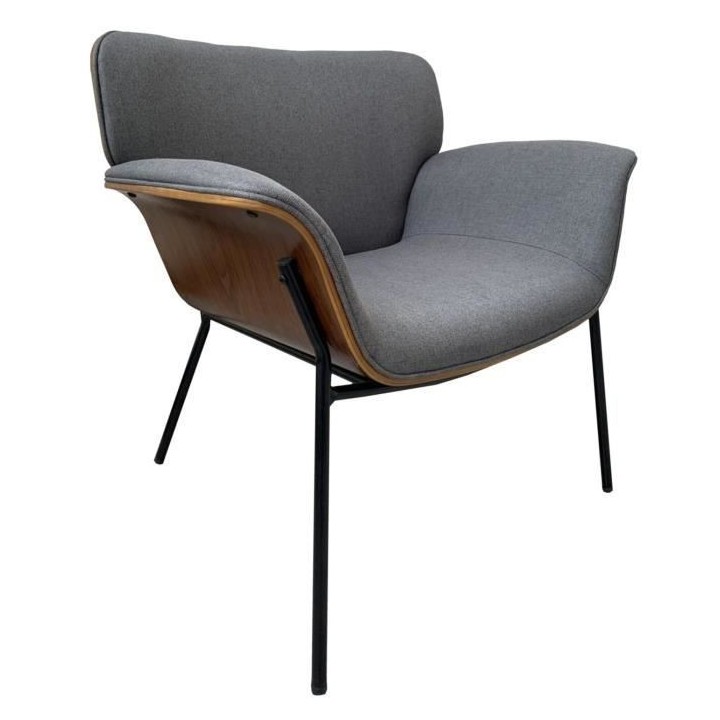 Fauteuil - Tissu gris et bois - L 80 x P 72 x H 80 cm - SAM