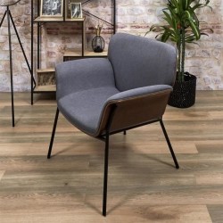 Fauteuil - Tissu gris et bois - L 80 x P 72 x H 80 cm - SAM