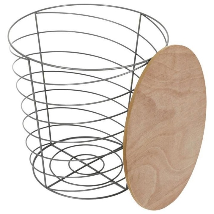 Table filaire ronde - Bois et métal - Gris - Style industriel - 40 x