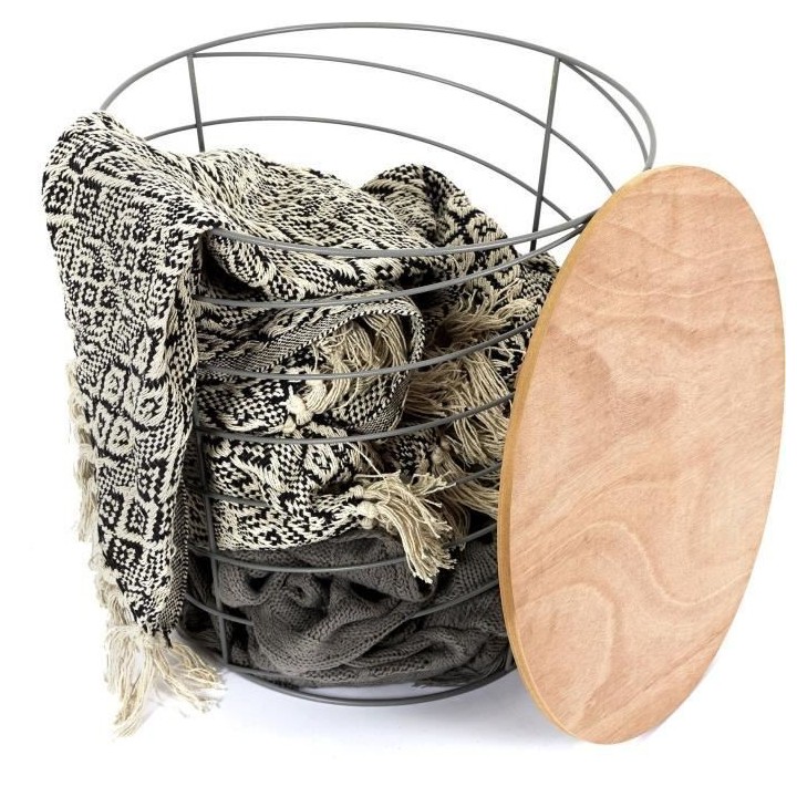 Table filaire ronde - Bois et métal - Gris - Style industriel - 40 x