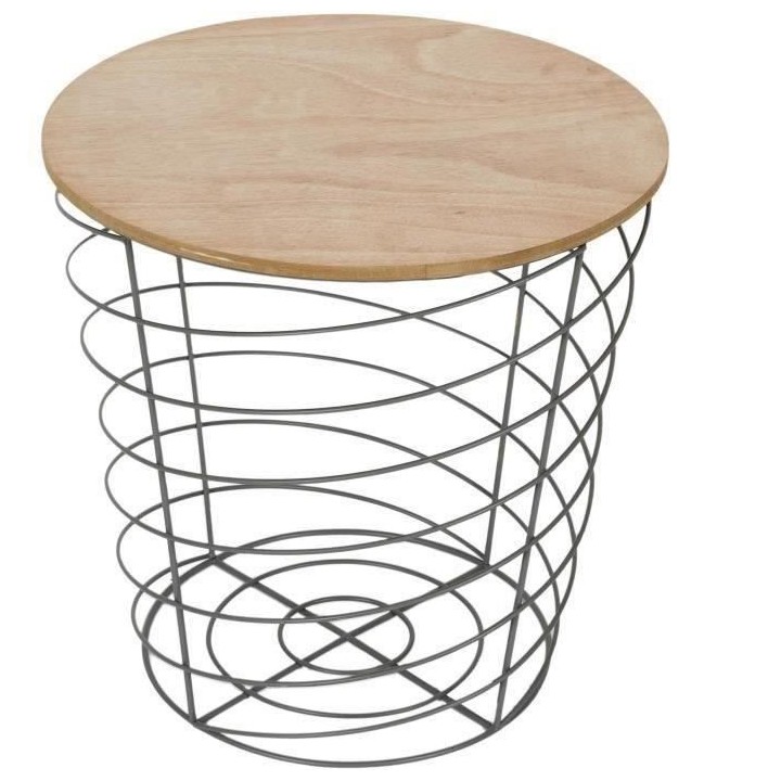 Table filaire ronde - Bois et métal - Gris - Style industriel - 40 x