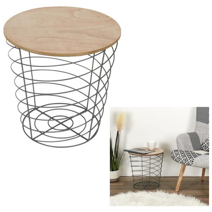 Table filaire ronde - Bois et métal - Gris - Style industriel - 40 x