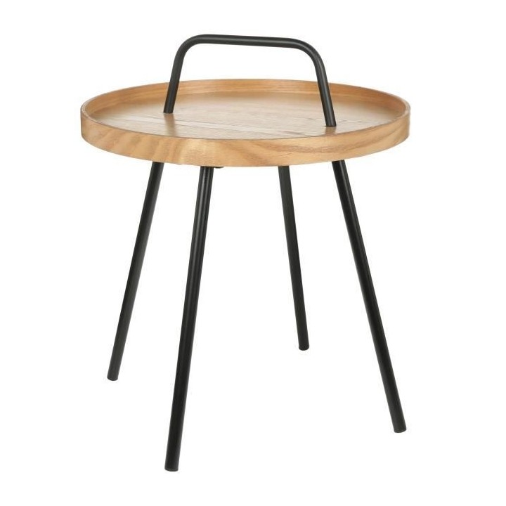 Bout de canapé rond - Beige et noir - Style industriel - Sur pieds -