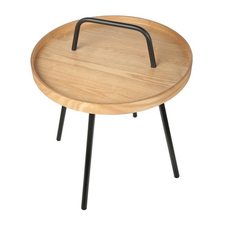 Bout de canapé rond - Beige et noir - Style industriel - Sur pieds -