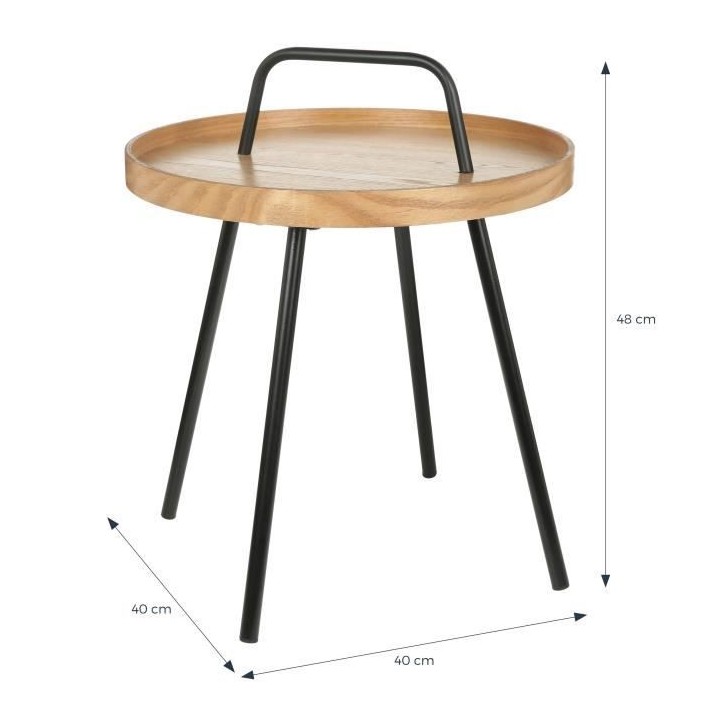 Bout de canapé rond - Beige et noir - Style industriel - Sur pieds -