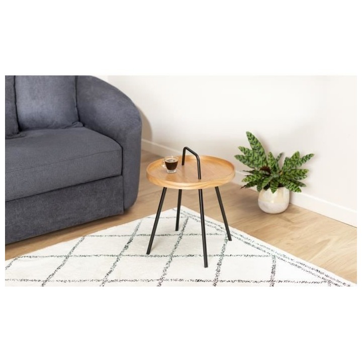 Bout de canapé rond - Beige et noir - Style industriel - Sur pieds -