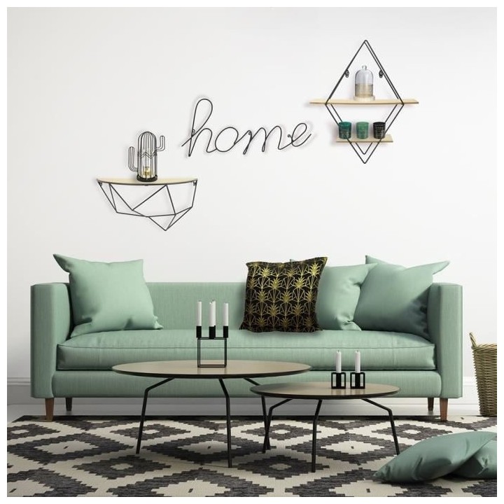 THE HOME DECO FACTORY Étagere murale losange en bois et métal - 40 x