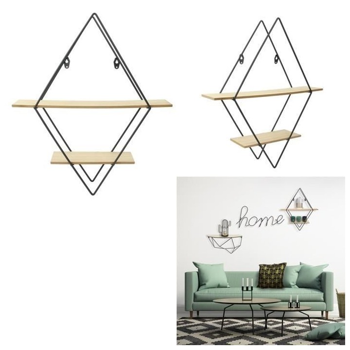 THE HOME DECO FACTORY Étagere murale losange en bois et métal - 40 x