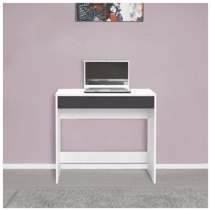 Bureau droit COMPO 1 tiroir - Blanc et gris - L 80 x P 45 x H 74,6 cm