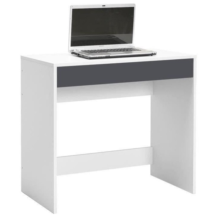 Bureau droit COMPO 1 tiroir - Blanc et gris - L 80 x P 45 x H 74,6 cm