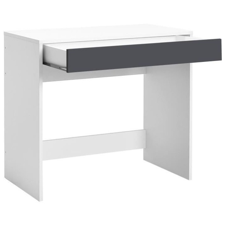 Bureau droit COMPO 1 tiroir - Blanc et gris - L 80 x P 45 x H 74,6 cm