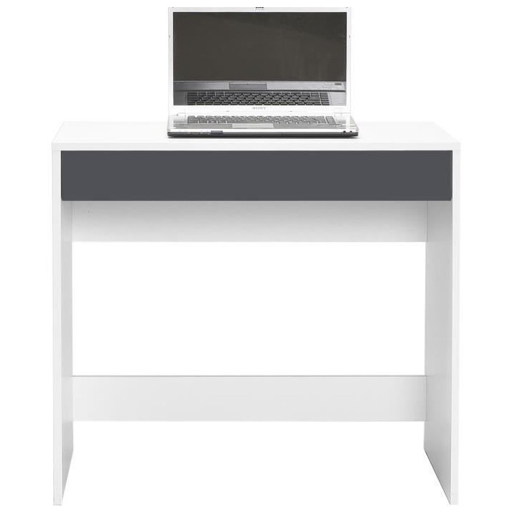 Bureau droit COMPO 1 tiroir - Blanc et gris - L 80 x P 45 x H 74,6 cm