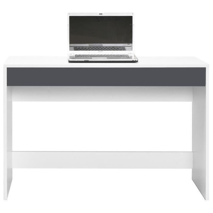 Bureau droit COMPO 2 tiroirs - Blanc et gris - L 110 x P 45 x H 74,6 c